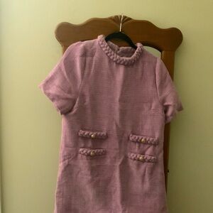 Classic light purple Tweed Shift Dress with Braided Trim